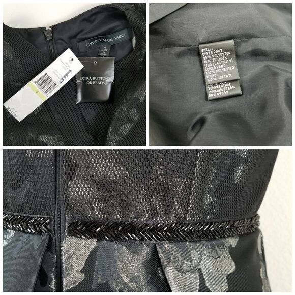 Carmen Marc Valvo Mesh Insert Brocade Cocktail Women's Dress Sz 4 NWT $680 D1 - Picture 4 of 8